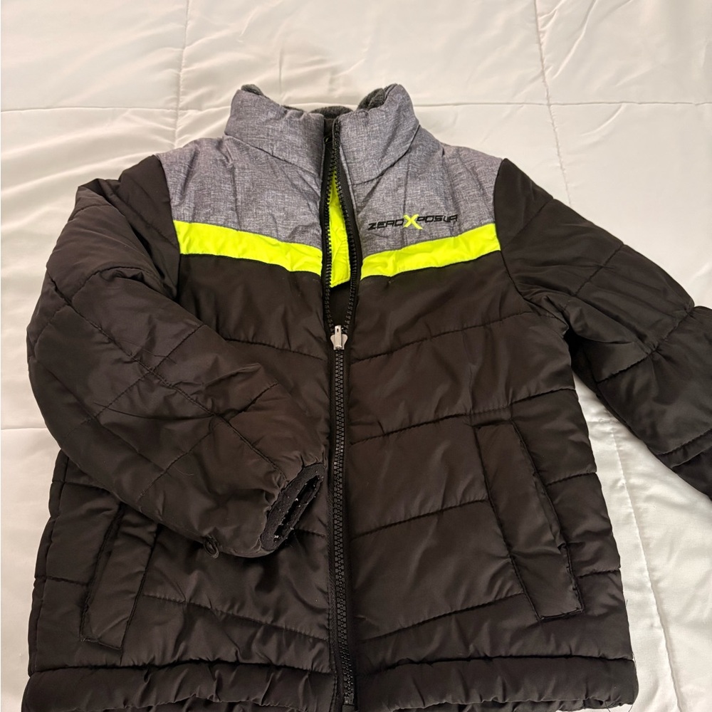 ZeroXposur Kids' Black and Gray Puffer Jacket with Yellow Accent